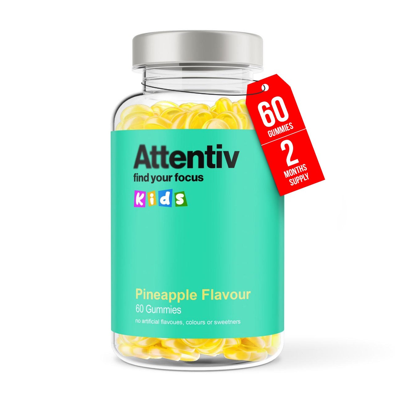 Attentiv Find Your Focus Kids Gummies - Pineapple Flavour with Probiotics (2 months supply)